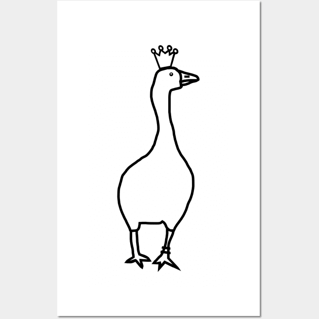 Goose Wears Stolen Crown Minimal Line Drawing Wall Art by ellenhenryart